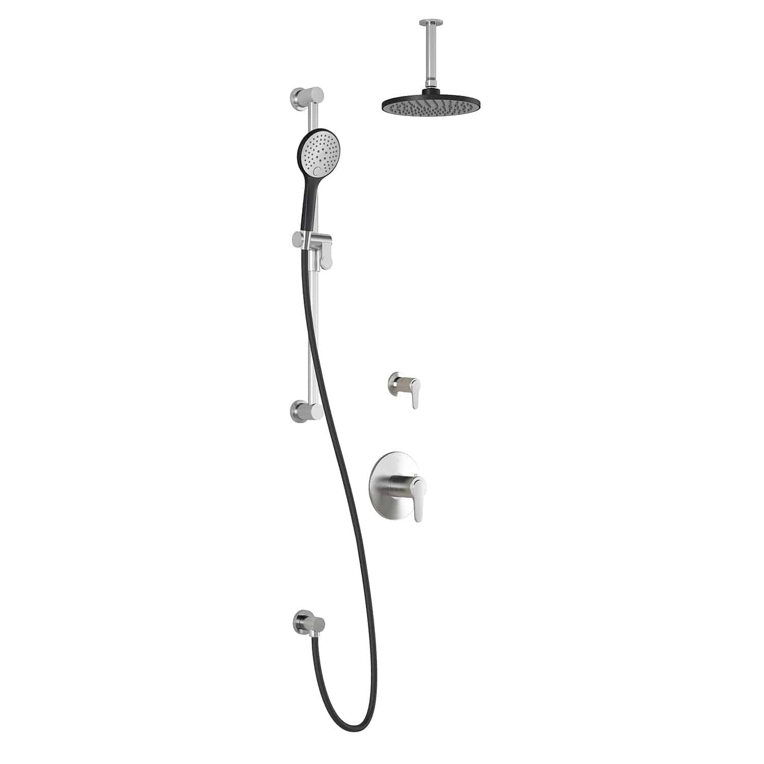 Kalia KONTOUR TD2 AQUATONIK T/P Shower Kit System with Vertical Ceiling Arm and 8" Round Rain Shower Head- Black/Chrome - Renoz