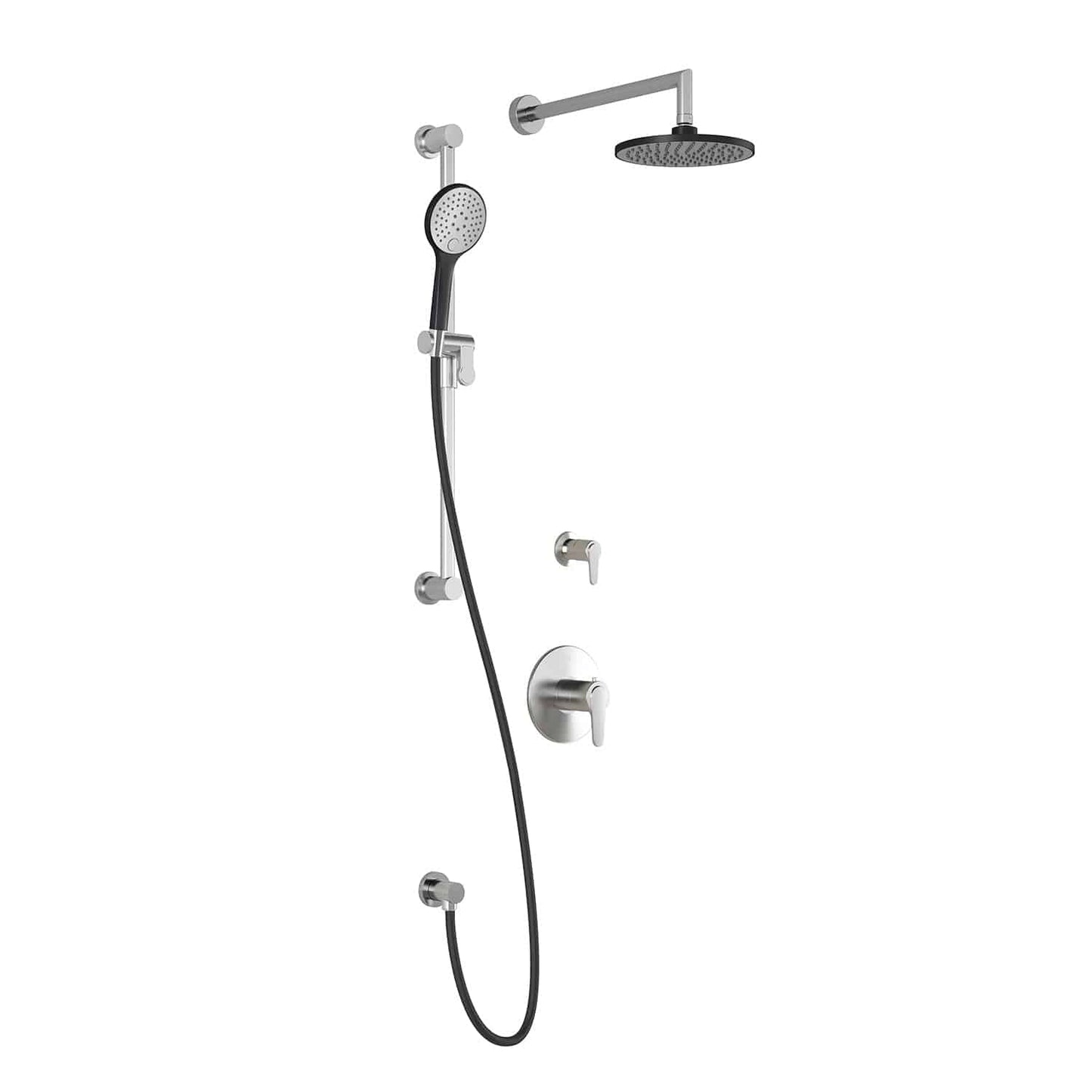 Kalia KONTOUR TD2 AQUATONIK T/P Shower System with Wall Arm and 8" Round Rain Shower Head- Black/Chrome - Renoz