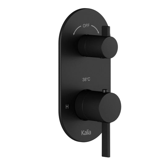 Kalia RoundOne 3-Way AQUATONIK Type T/P 1/2" Valve with Diverter and Round Decorative Trim- Matte Black - Renoz