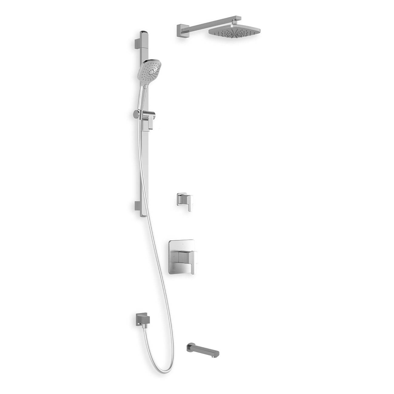 Kalia Grafik TD3 : Aquatonik T/P Shower Kit System with 8" Shower Head Hand Shower Tub Filler and Wall Arm- Chrome - Renoz