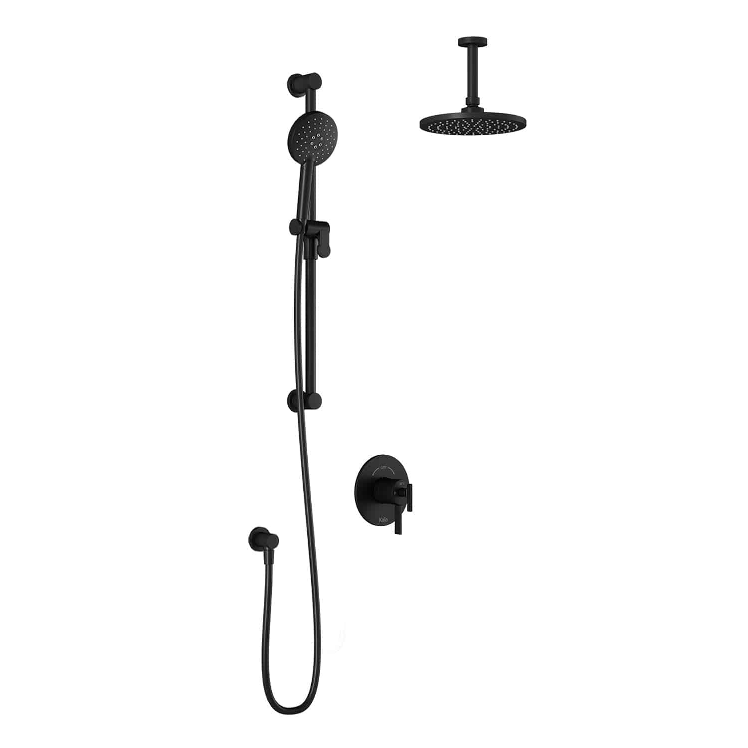 Kalia RoundOne TCD1 AQUATONIK T/P Coaxial Shower System with Vertical Ceiling Arm- Matte Black - Renoz