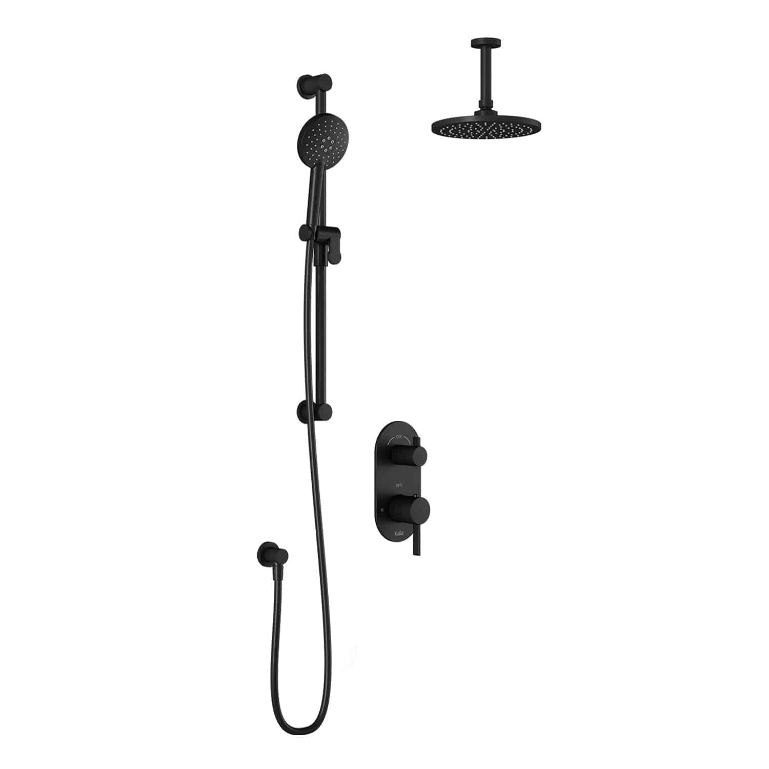 Kalia RoundOne TD2 AQUATONIK T/P with Diverter Shower System with Vertical Ceiling Arm- Matte Black - Renoz