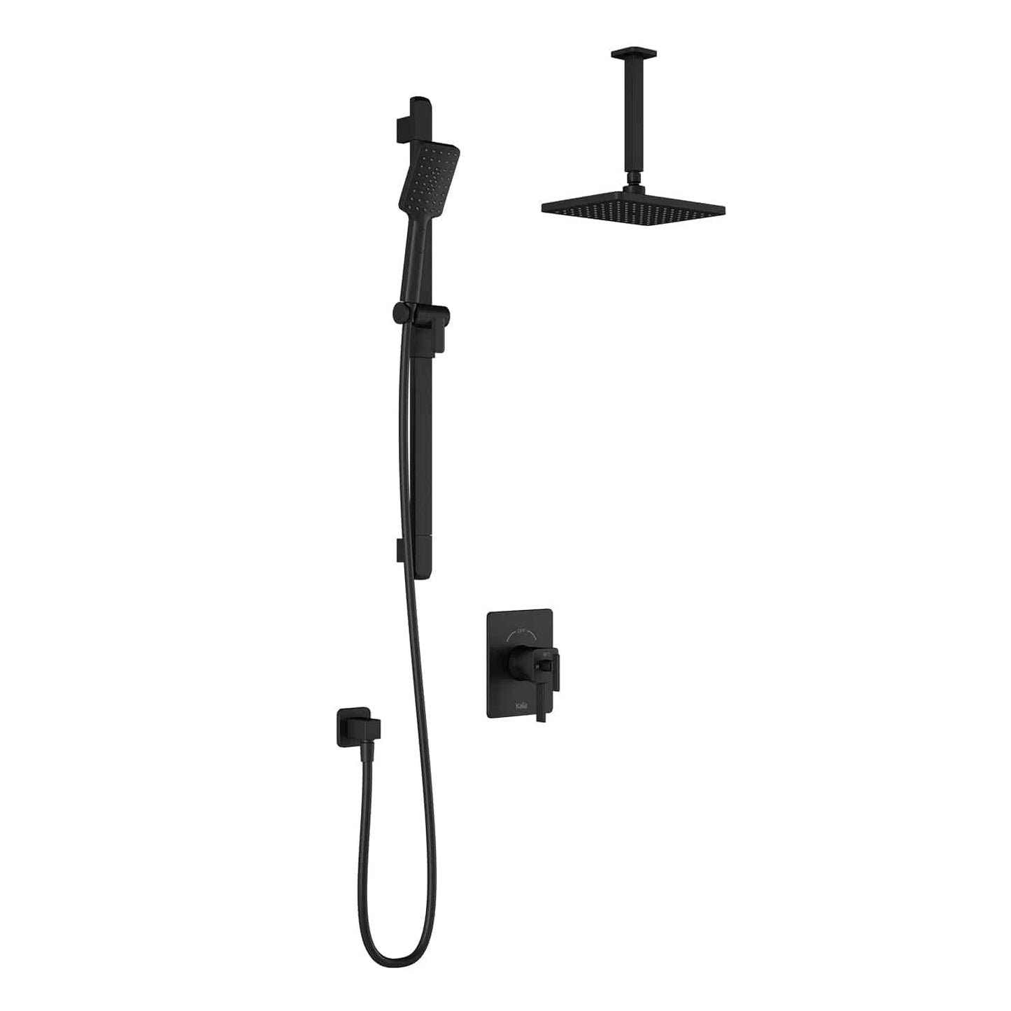 Kalia SquareOne TCD1 AQUATONIK T/P Coaxial Shower System with Vertical Ceiling Arm- Matte Black - Renoz