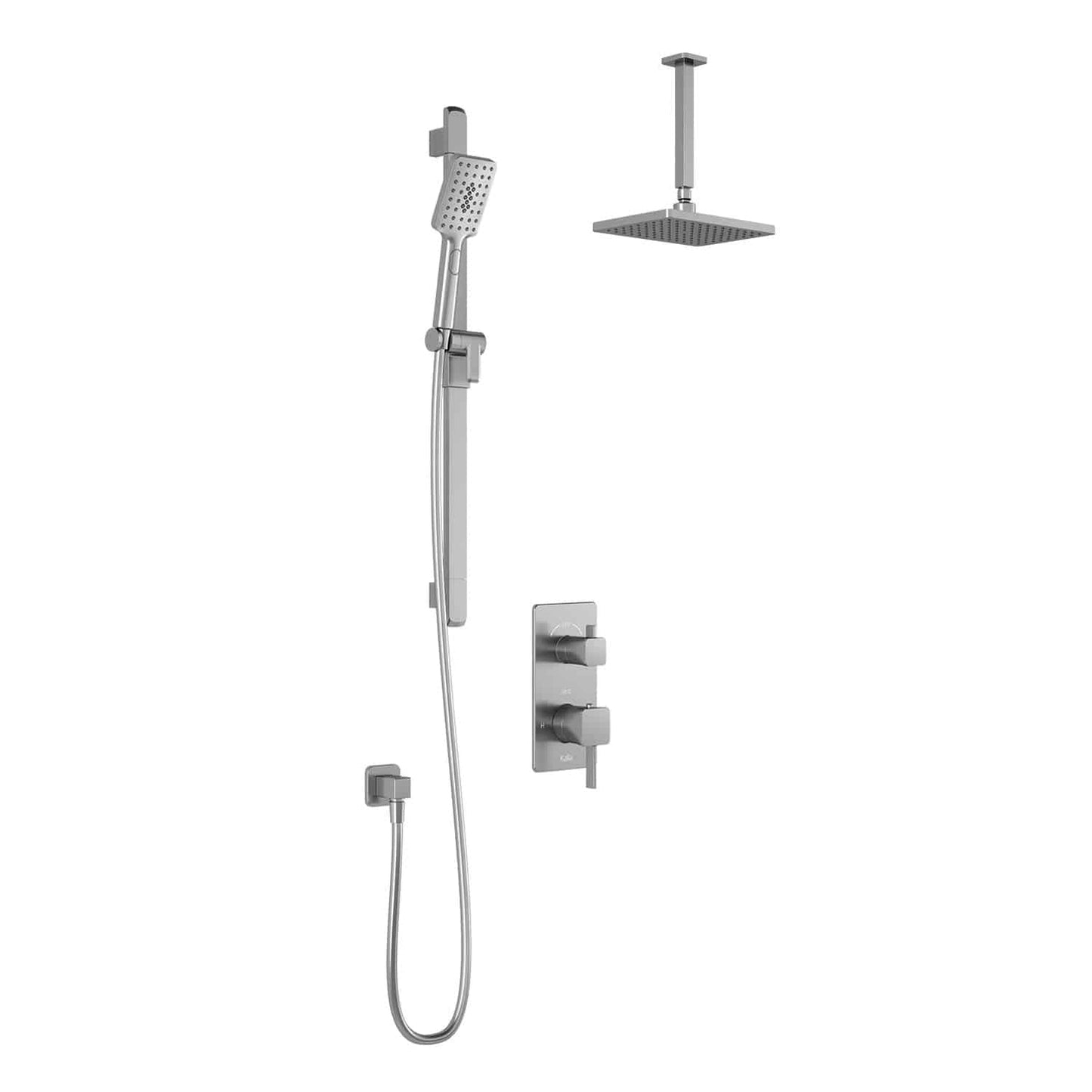 Kalia SquareOne TD2 AQUATONIK T/P with Diverter Shower System with 10-1/4" Shower Head with Vertical Ceiling Arm- Pure Nickel PVD - Renoz