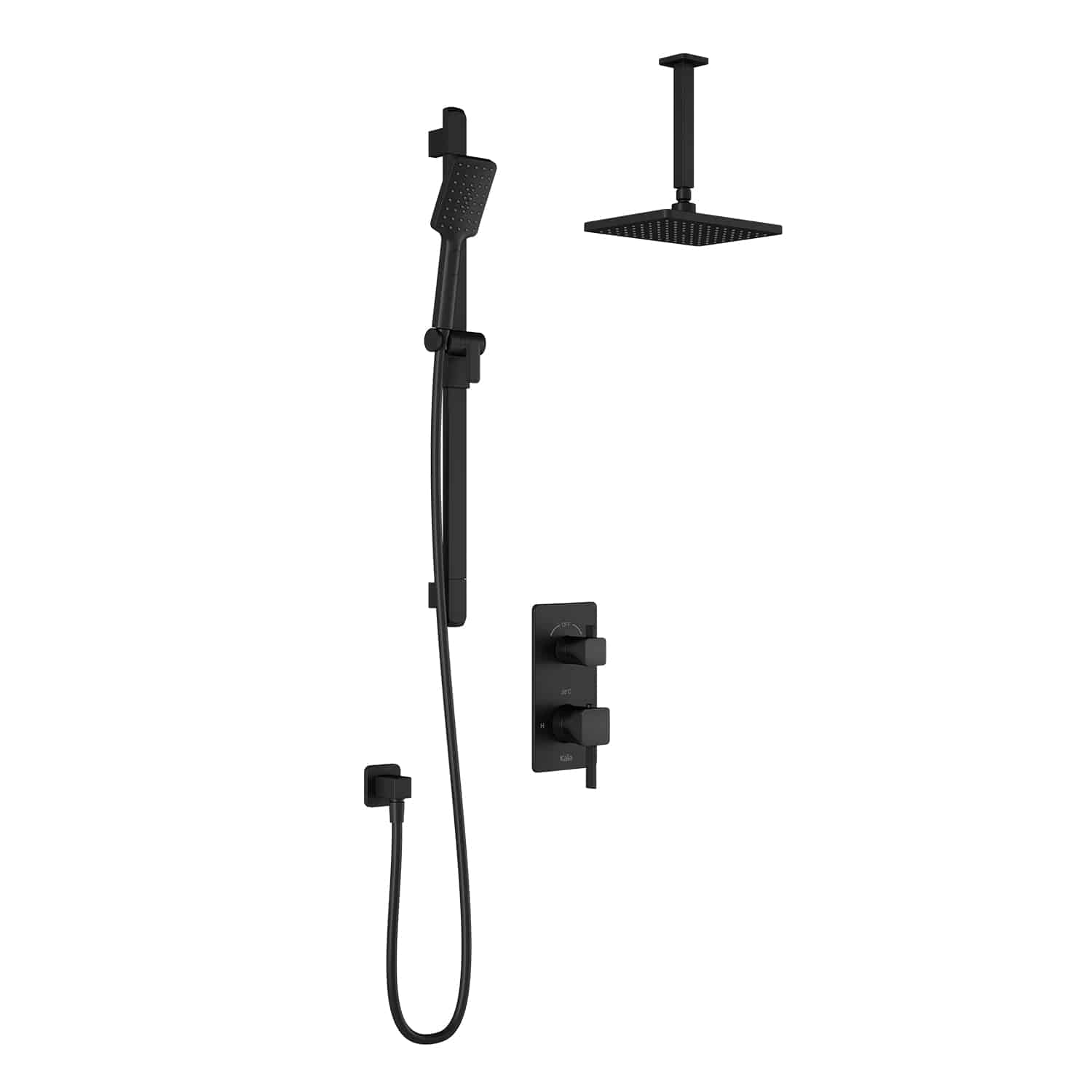 Kalia SquareOne TD2 AQUATONIK T/P with Diverter Shower System with 10-1/4" Shower Head with Vertical Ceiling Arm- Matte Black - Renoz