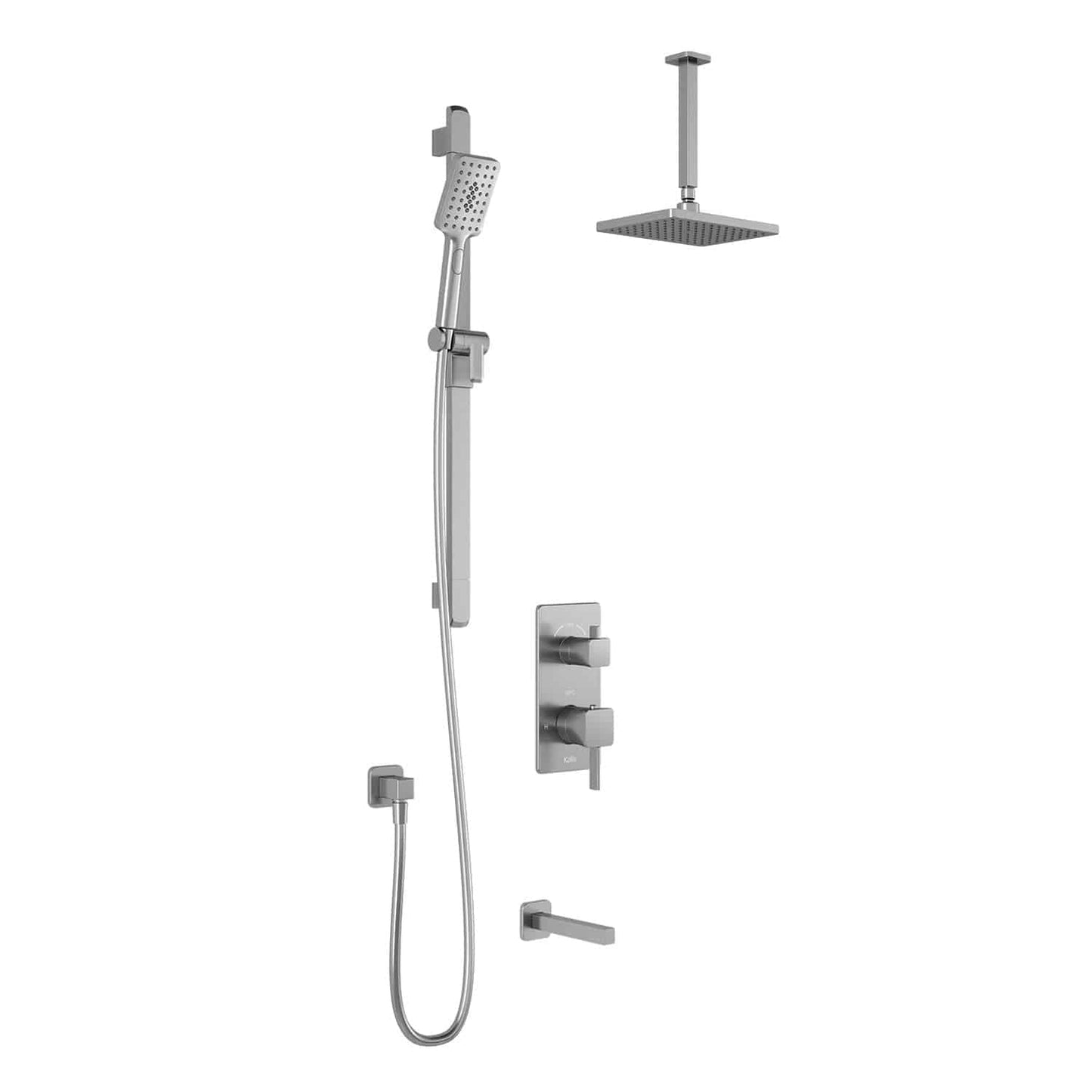 Kalia SquareOne TD3 AQUATONIK T/P with Diverter Shower System with 10-1/4" Shower Head with Vertical Ceiling Arm- Pure Nickel PVD - Renoz