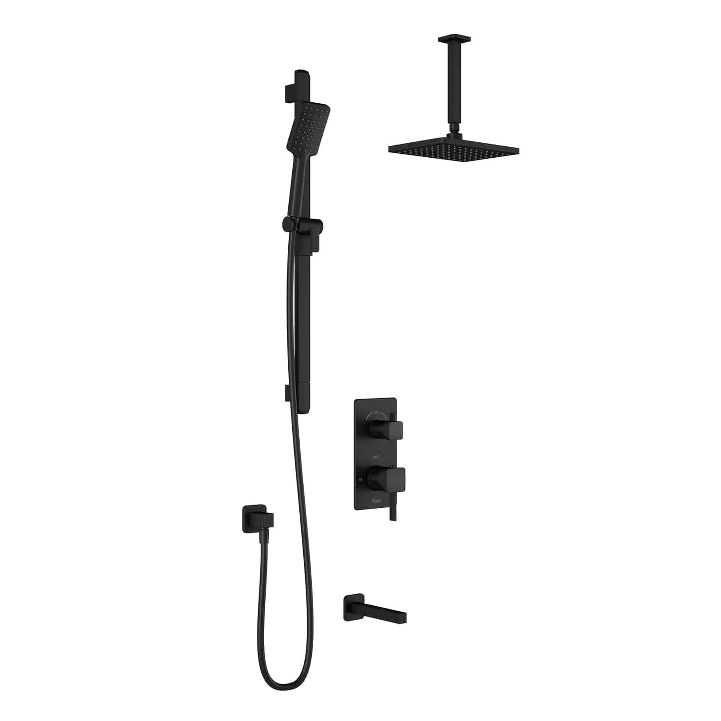 Kalia SquareOne TD3 AQUATONIK T/P with Diverter Shower System with 10-1/4" Shower Head with Vertical Ceiling Arm- Matte Black - Renoz