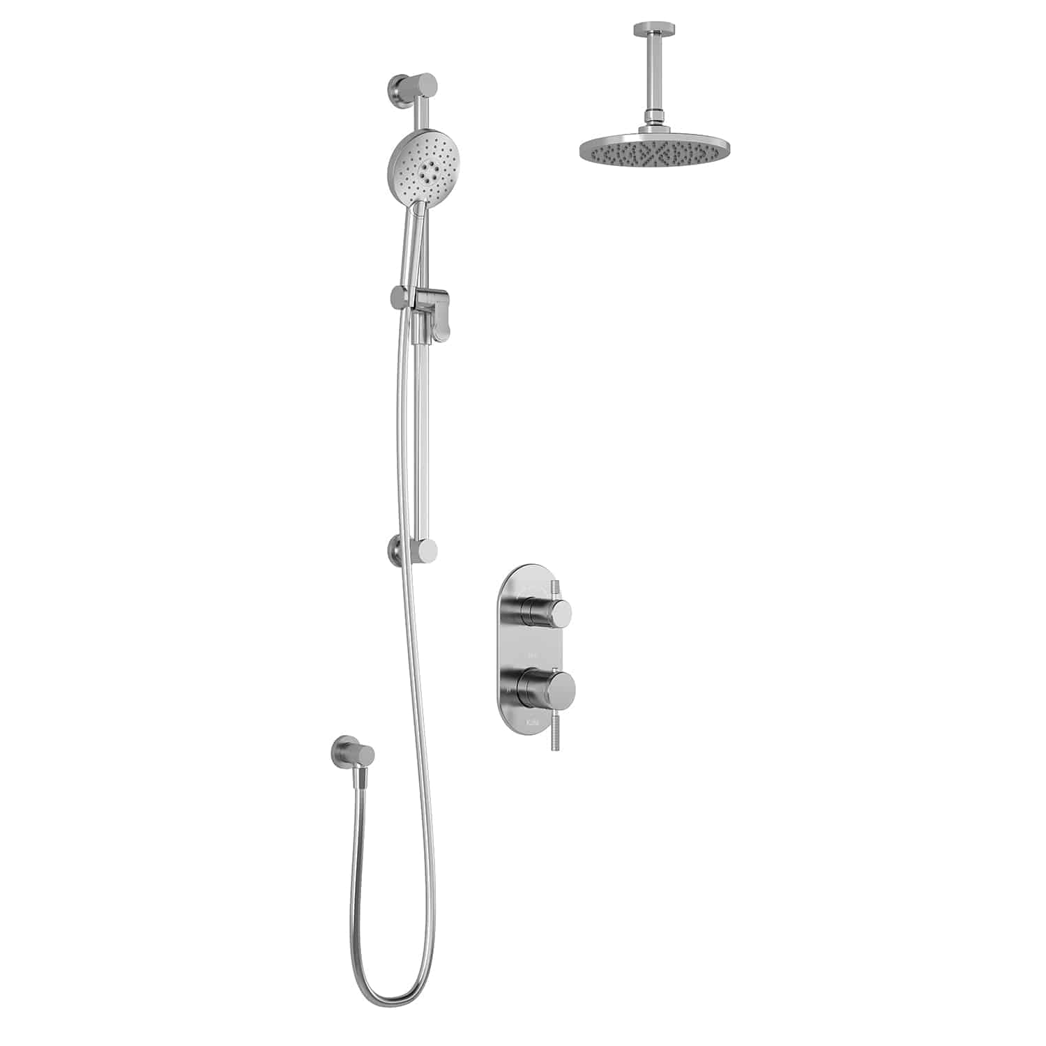 Kalia PRECISO TD2 AQUATONIK T/P with Diverter Shower System with 9" Round Shower Head and Round Hand Shower and Vertical Ceiling Arm -Chrome - Renoz