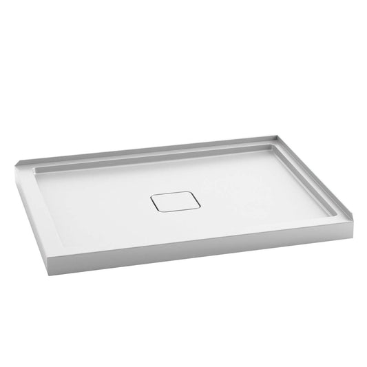 Kalia KOVER 48" x 36" Rectangular Acrylic Shower Base with Central Drain and Right Integrated Tiling Flange on 2 Sides - Renoz