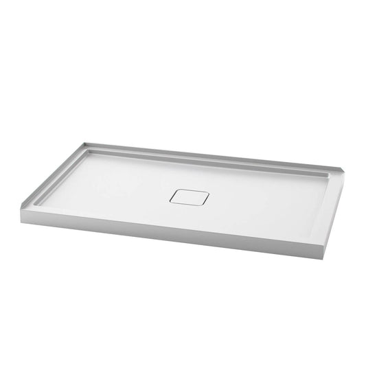 Kalia KOVER 60" x 36" Rectangular Acrylic Shower Base with Central Drain and Left Integrated Tiling Flange on 2 sides - Renoz