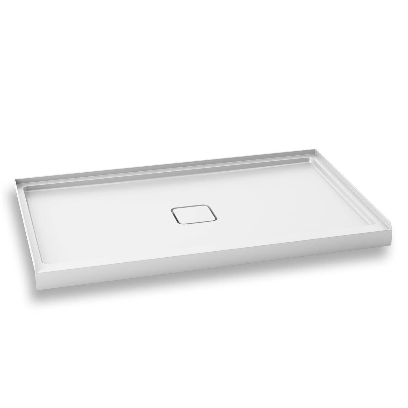 Kalia KOVER 60" x 36" Rectangular Acrylic Shower Base with Central Drain and Integrated Tiling Flanges on 3 Sides - Renoz