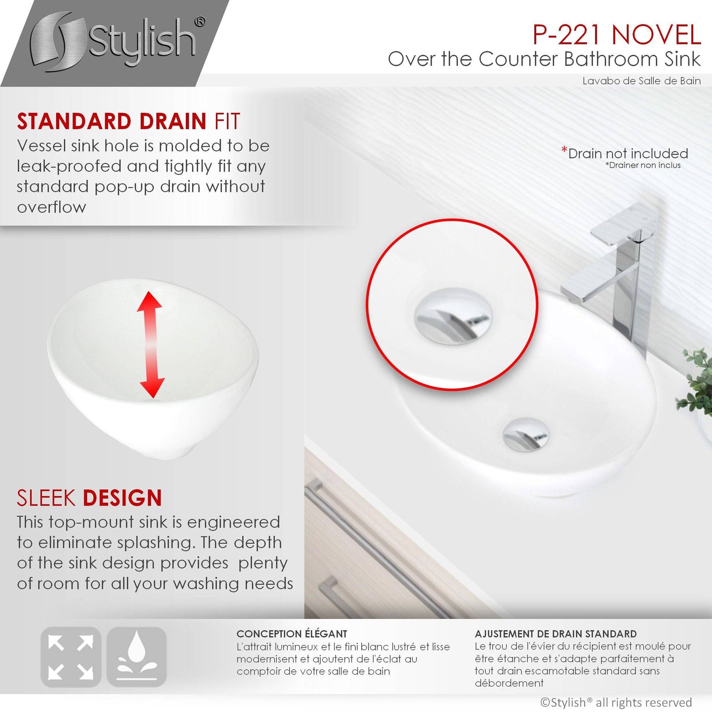 Stylish Novel 15.75" x 13.38" Oval Vessel Bathroom Sink P-221 - Renoz