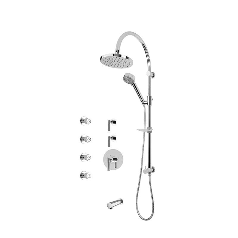 Rubi 3/4 Inch Thermostatic Shower Kit With 8" Round Shower Head, Body Jet and Bathtub Filler - Renoz