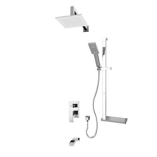 Rubi Kaskad Pressure Balanced Shower Kit With Wall Mounted Square Shower Head, Hand Shower and Bathtub Filler - Chrome - Renoz