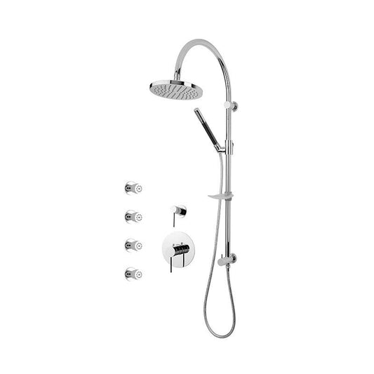 Rubi Kronos 3/4 Inch Thermostatic Shower Kit With Round Shower Head and Body Jet - Chrome - Renoz