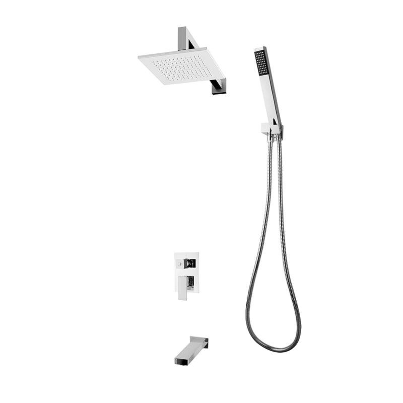 Rubi Quatro Pressure Balanced Shower Kit With Square Wall Mount Shower Head and Tub Filler - Chrome - Renoz