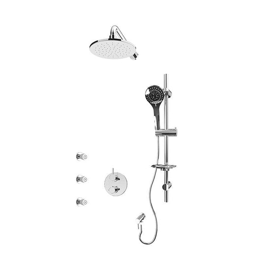 Rubi Vertigo 1/2 Inch Thermostatic Shower Kit With Round Wall Mount Shower Head and Body Jet - Chrome - Renoz