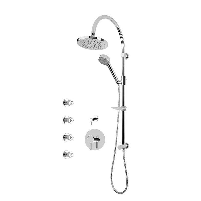 Rubi Vertigo 3/4 Inch Thermostatic Shower Kit With Round Shower Head and Body Jet - Chrome - Renoz