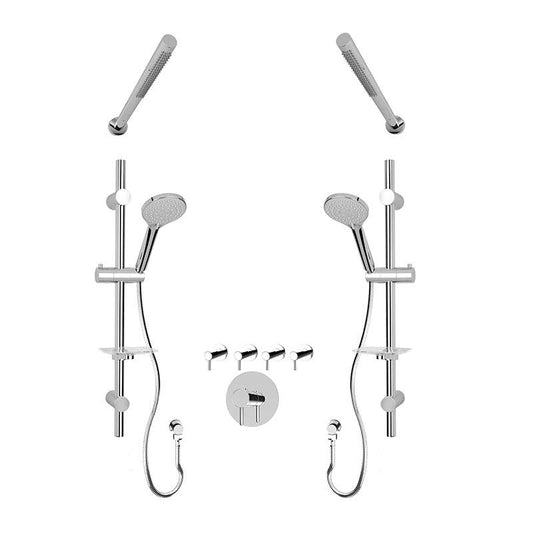 Rubi Vertigo 3/4 Inch Dual Thermostatic Shower Kit With Wall Mount Straight Shower Head - Chrome - Renoz