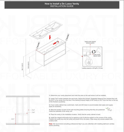 Kube Bath De Lusso 30" Wall Mount / Wall Hung Modern Bathroom Vanity With 2 Drawers Acrylic Countertop DL30 - Renoz