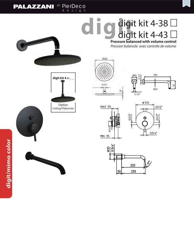 PierDeco Palazzani Digit Kit 4 Black Shower Kit - Renoz