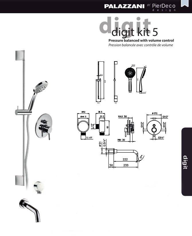 PierDeco Palazzani Digit 5 Shower Kit - Renoz