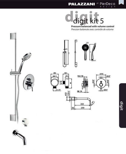 PierDeco Palazzani Digit 5 Shower Kit - Renoz