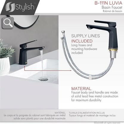 Stylish Luvia Bathroom Faucet Single Handle Matte Black Finish B-111N