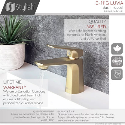 Stylish Luvia Bathroom Faucet Single Handle Brushed Gold Finish B-111G