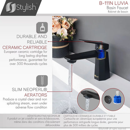 Stylish Luvia Bathroom Faucet Single Handle Matte Black Finish B-111N