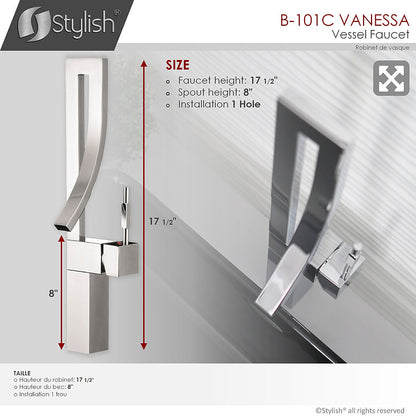 Stylish Vanessa Single Handle 17" Bathroom Faucet for Single Hole Brass Vessel Mixer Tap- Polished Chrome B-101C - Renoz