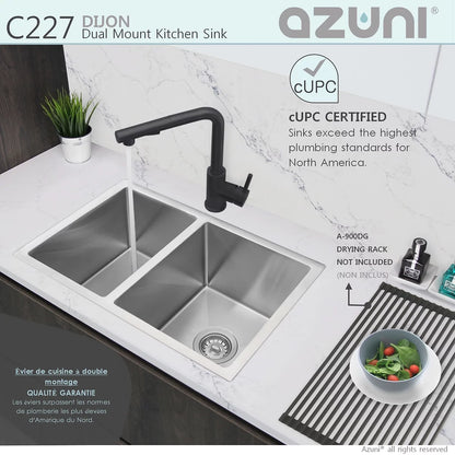 Azuni 27" x 18" Dijon Dual mount Double Bowl Kitchen Sink Stainless Steel C227