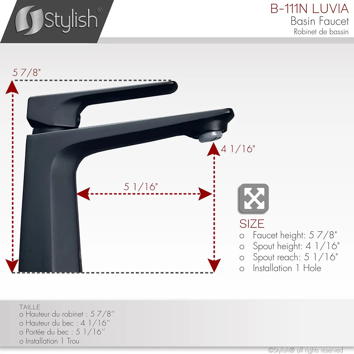 Stylish Luvia Bathroom Faucet Single Handle Matte Black Finish B-111N