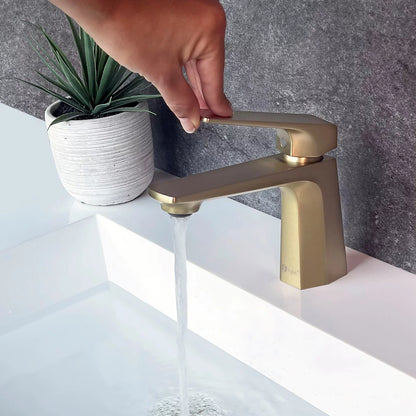 Stylish Luvia Bathroom Faucet Single Handle Brushed Gold Finish B-111G