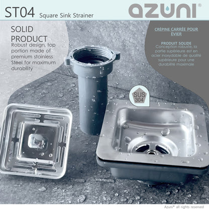 Stylish - 3.5 Inch Square Stainless Steel Kitchen Sink Strainer With Removable Basket (ST-04)