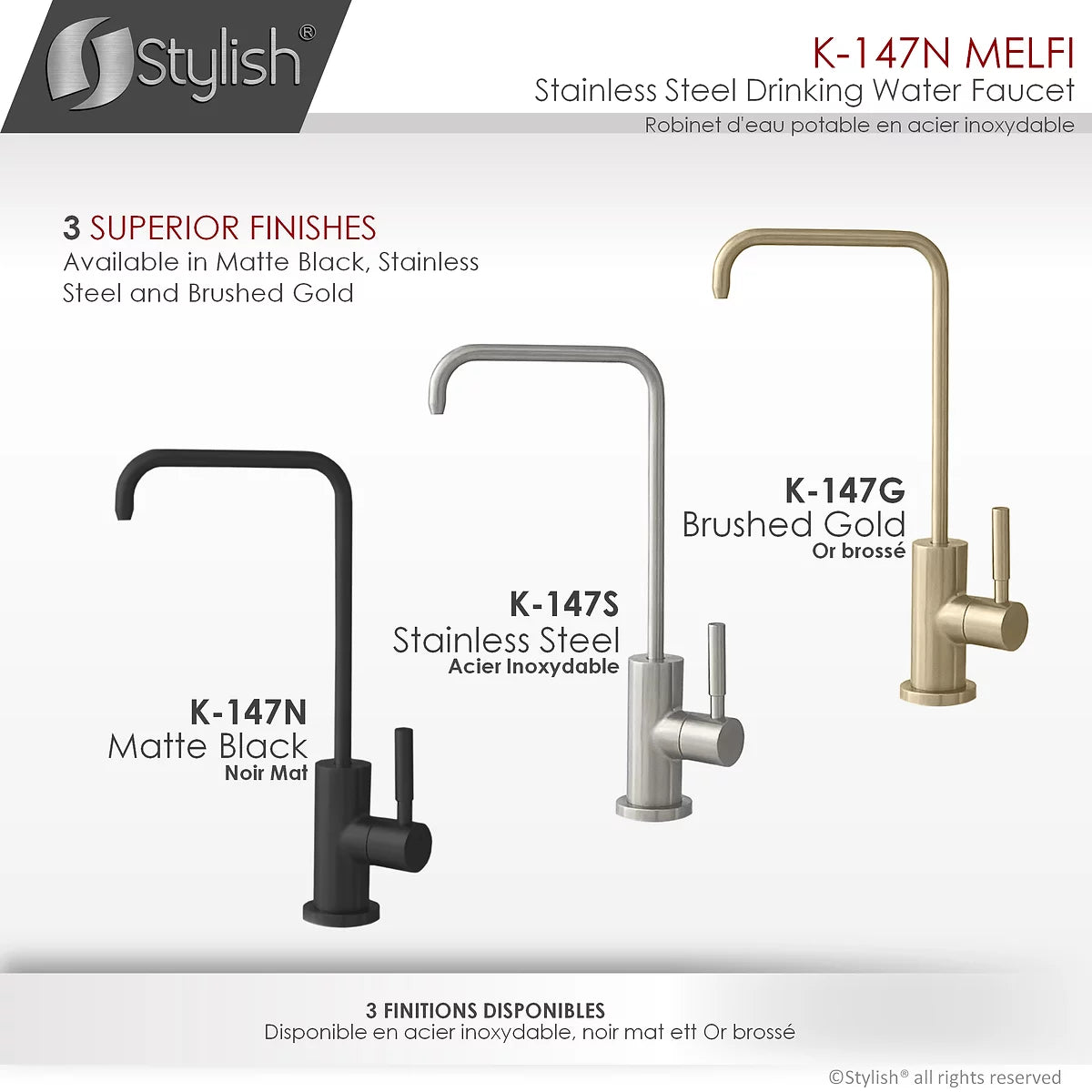 Stylish Melfi Single Handle Cold Water Tap - Stainless Steel Matte Black Finish K-147N