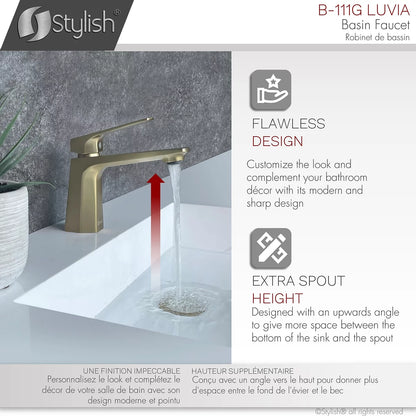 Stylish Luvia Bathroom Faucet Single Handle Brushed Gold Finish B-111G