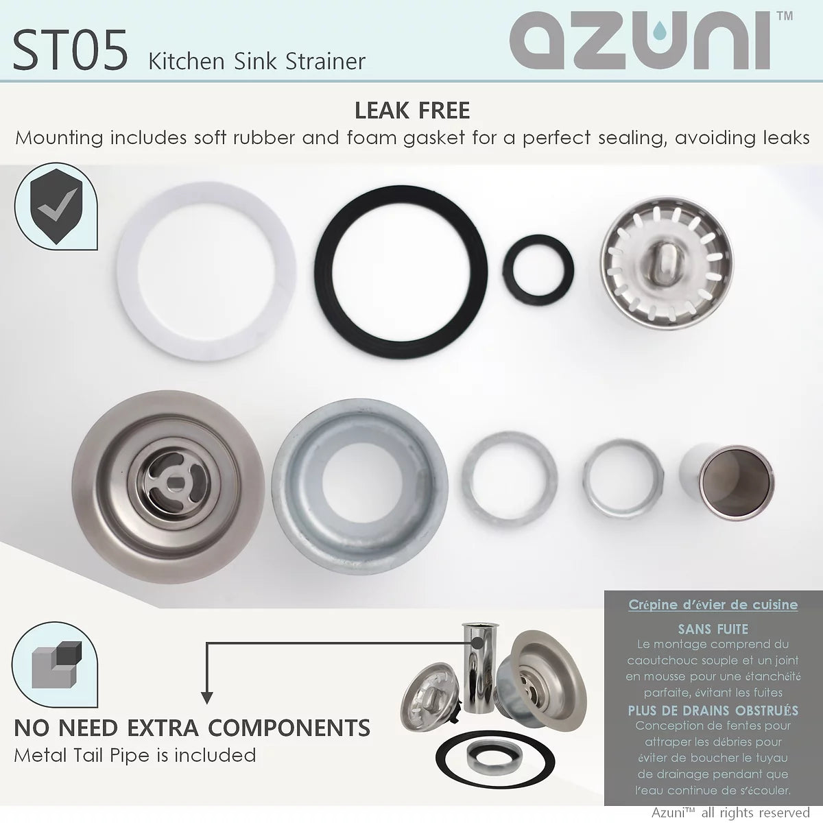 Azuni Standard Stainless Steel Kitchen Sink Strainer ST05