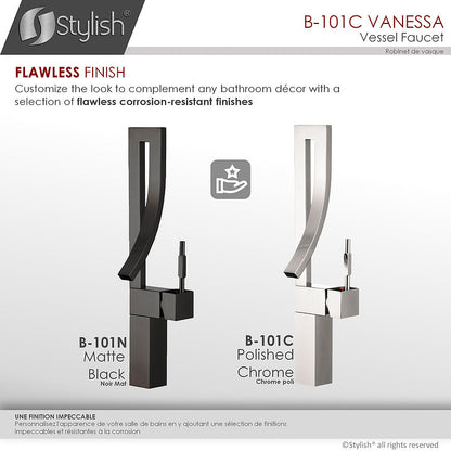 Stylish Vanessa Single Handle 17" Bathroom Faucet for Single Hole Brass Vessel Mixer Tap- Polished Chrome B-101C - Renoz