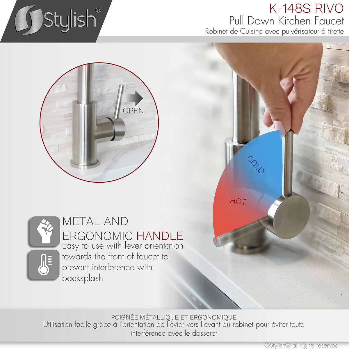 Stylish Rivo Single Handle Pull Down Kitchen Faucet - Stainless Steel Finish K-148S