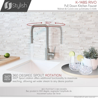 Stylish Rivo Single Handle Pull Down Kitchen Faucet - Stainless Steel Finish K-148S