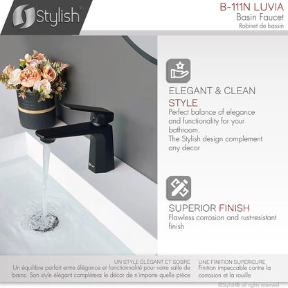 Stylish Luvia Bathroom Faucet Single Handle Matte Black Finish B-111N