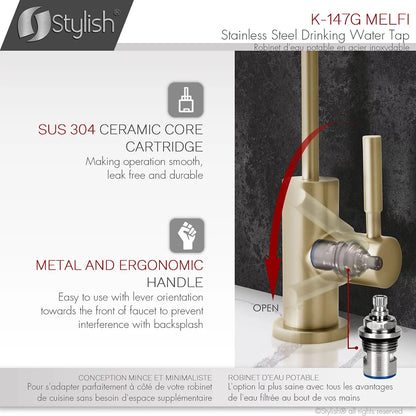 Élégant robinet d'eau froide à poignée unique Melfi en acier inoxydable finition or brossé K-147G