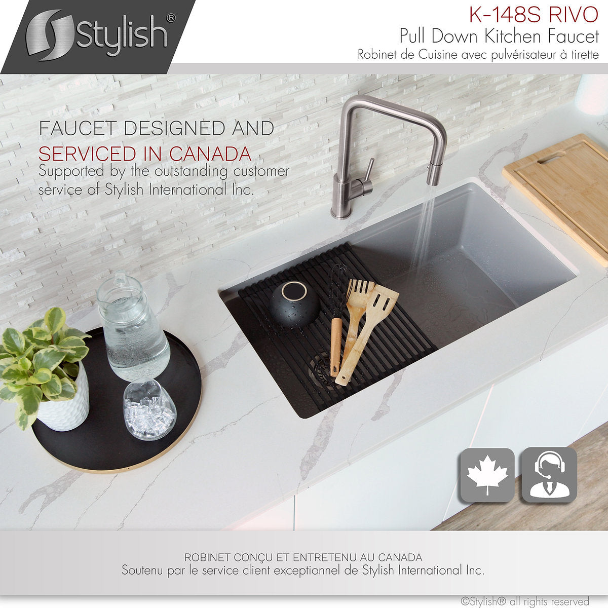 Stylish Rivo Single Handle Pull Down Kitchen Faucet - Stainless Steel Finish K-148S