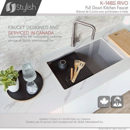 Stylish Rivo Single Handle Pull Down Kitchen Faucet - Stainless Steel Finish K-148S