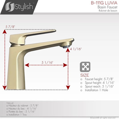 Stylish Luvia Bathroom Faucet Single Handle Brushed Gold Finish B-111G