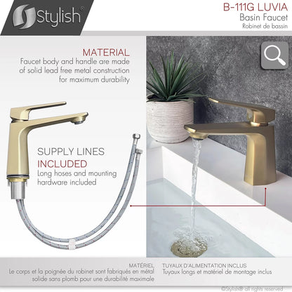 Stylish Luvia Bathroom Faucet Single Handle Brushed Gold Finish B-111G