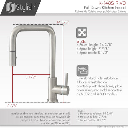 Stylish Rivo Single Handle Pull Down Kitchen Faucet - Stainless Steel Finish K-148S