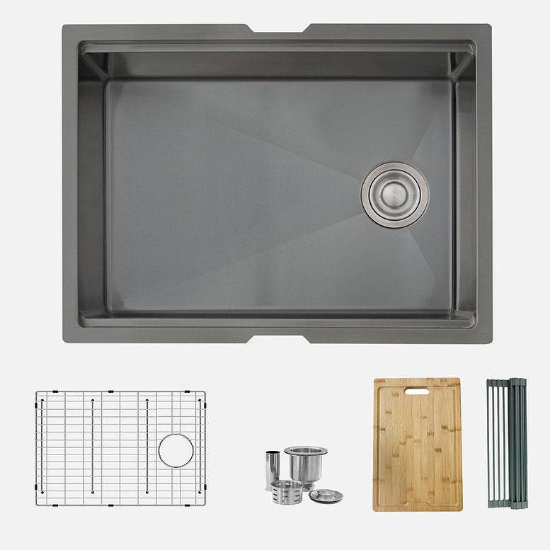 Stylish Versa25 25" x 19" Handmade Graphite Black Workstation Single Bowl Kitchen Sink Built in Accessories S-612WN - Renoz