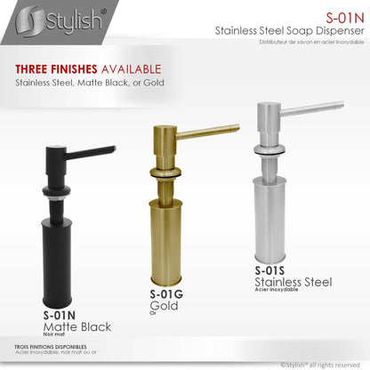 Stylish Stainless Steel Soap Dispenser Pump Liquid Hand Lotion Dispenser Matte Black S-01N - Renoz